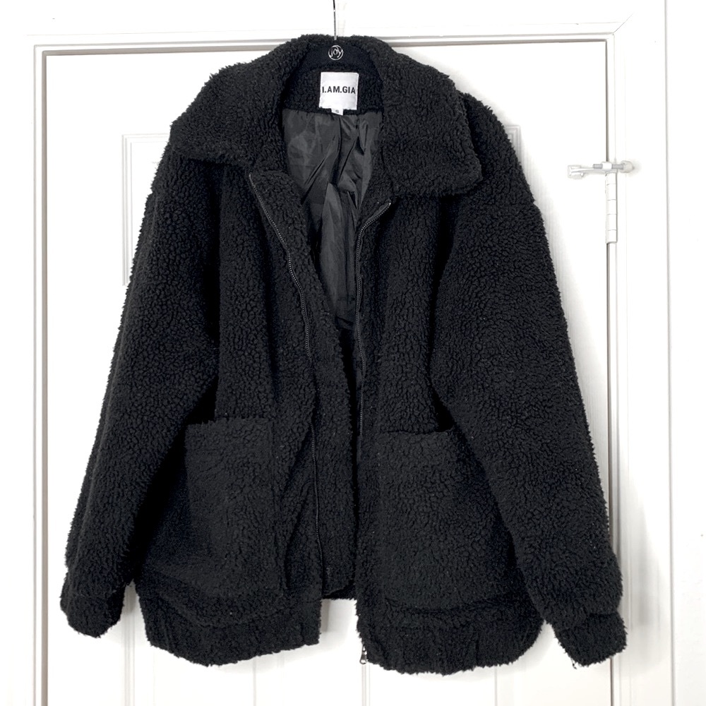 I.AM.GIA “Pixie” Oversized Teddy Coat Black Sz S
